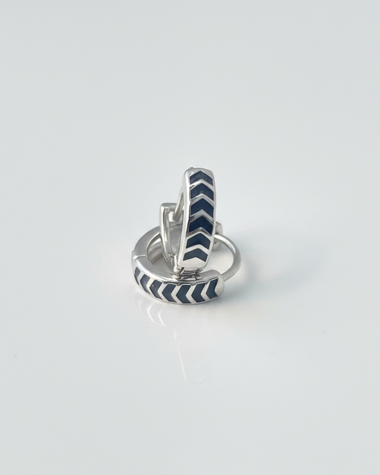 Chevron Enamel Huggie Hoop Bali in 925 Sterling Silver