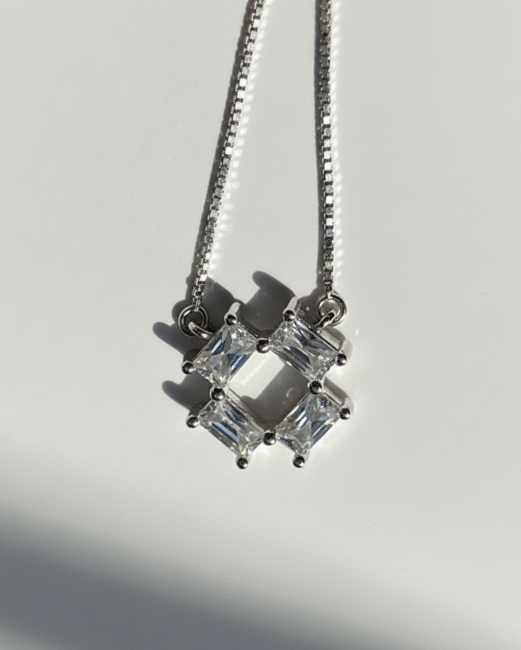 Radiant Baguette Square Necklace in 925 Sterling Silver