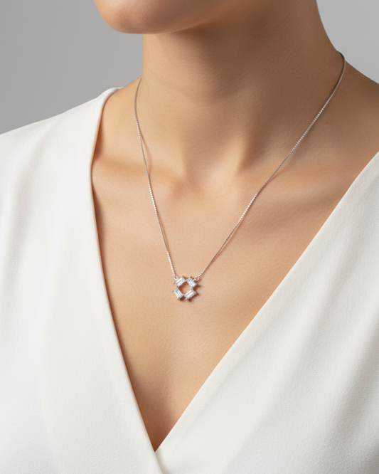 Radiant Baguette Square Necklace in 925 Sterling Silver