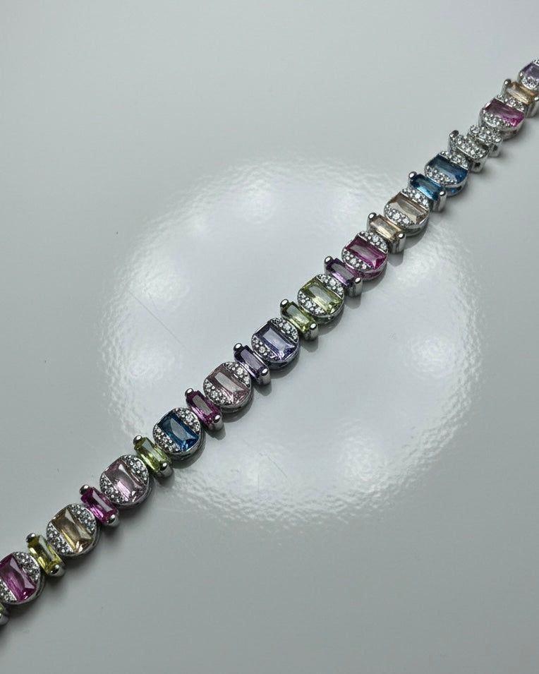 Spectrum Cascade: 925 Sterling Silver Multi-Color CZ Tennis Bracelet