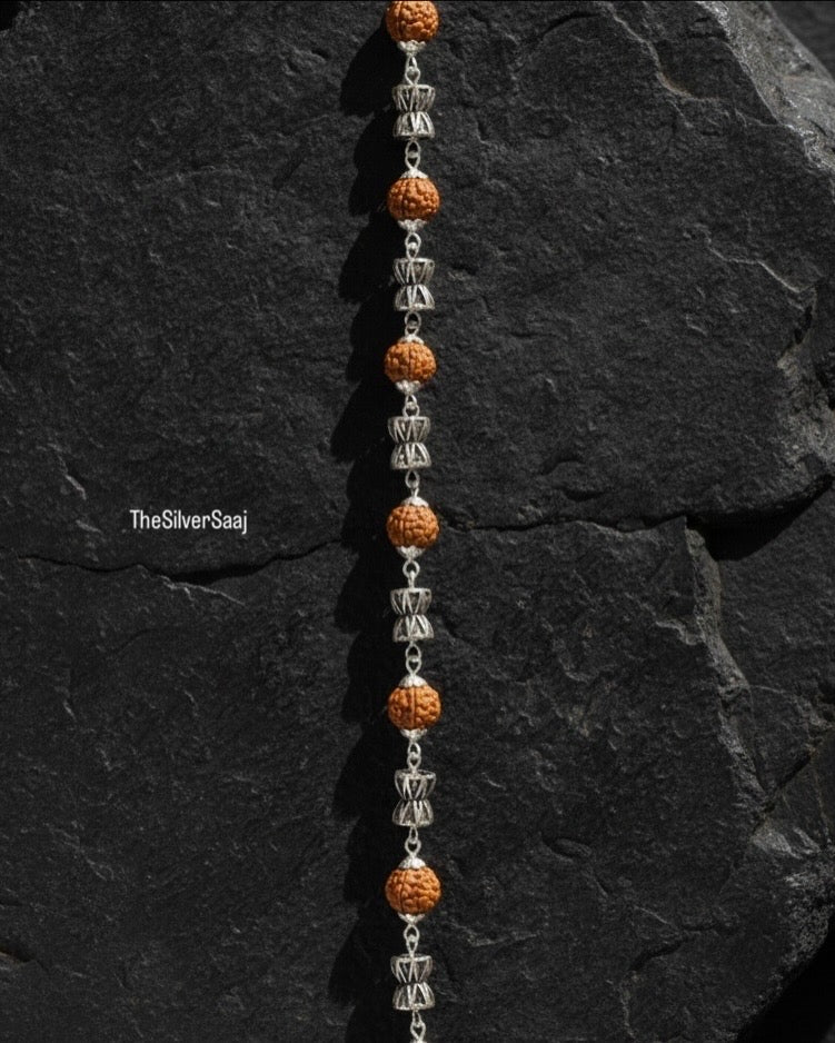 Authentic Rudraksha & Sterling Silver Bracelet