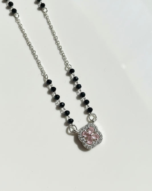 The Serene Bloom: 925 Sterling Silver Pink Flower Mangalsutra