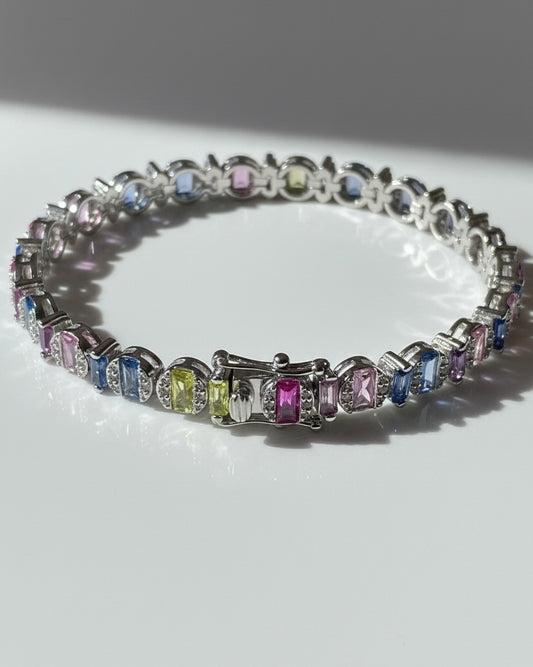 Spectrum Cascade: 925 Sterling Silver Multi-Color CZ Tennis Bracelet