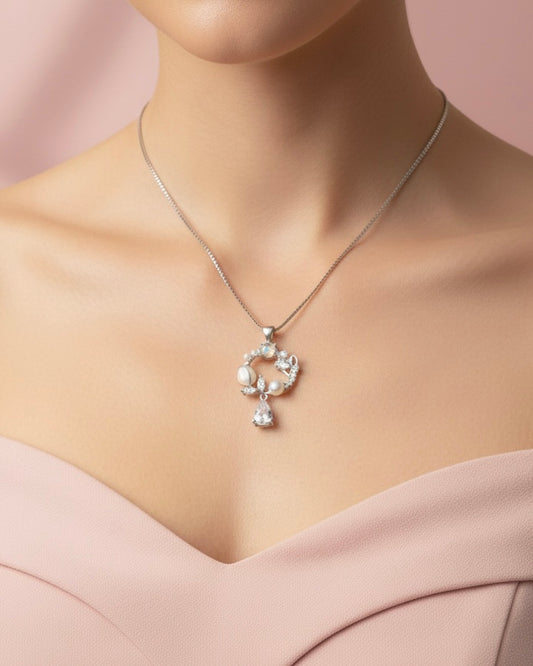 Sterling Silver Floral Pearl & CZ Blossom Pendant