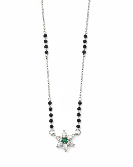 The Eternal Nova: Minimalist 925 Silver Mangalsutra with Emerald-Inspired Pendant