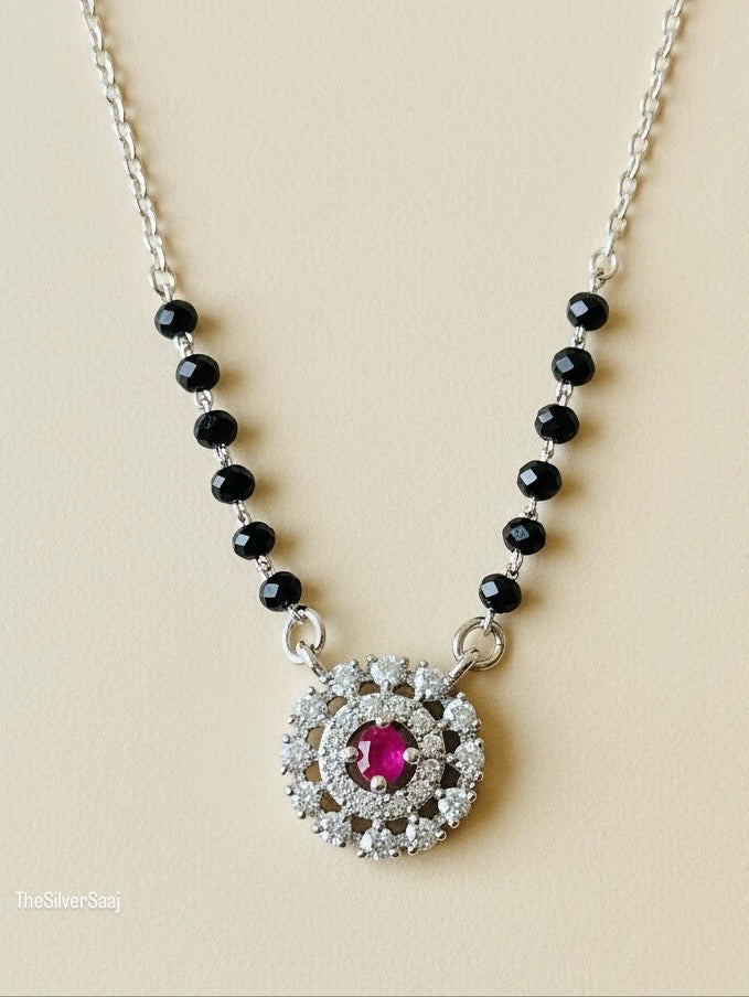 The Silver Saaj Sterling Silver Ruby Bloom Mangalsutra