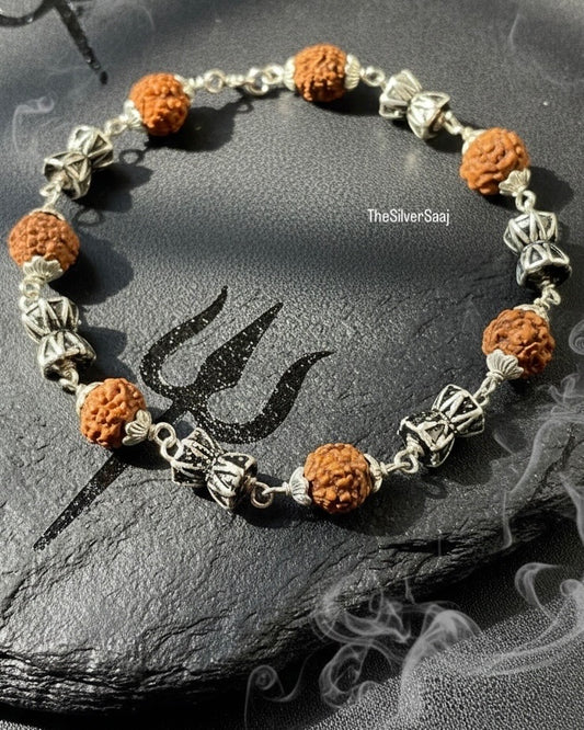 Authentic Rudraksha & Sterling Silver Bracelet