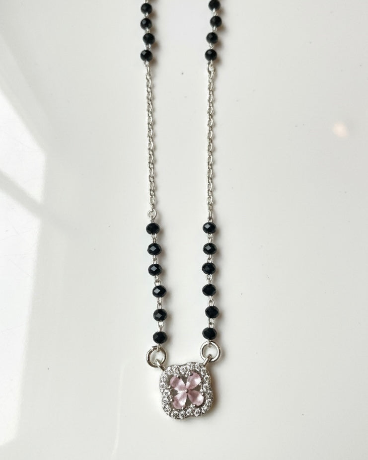 The Serene Bloom: 925 Sterling Silver Pink Flower Mangalsutra