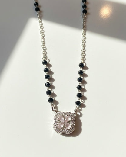 The Serene Bloom: 925 Sterling Silver Pink Flower Mangalsutra