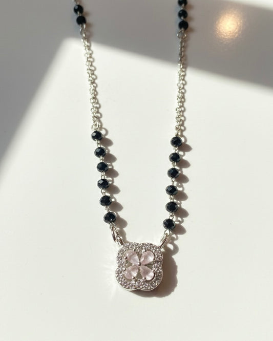 The Serene Bloom: 925 Sterling Silver Pink Flower Mangalsutra