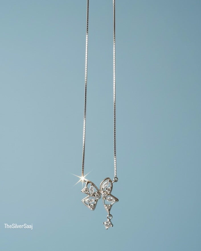 The Silver Saaj Sterling Silver Flutter Charm CZ Butterfly Necklace