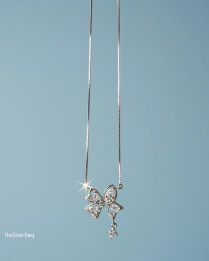 The Silver Saaj Sterling Silver Flutter Charm CZ Butterfly Necklace
