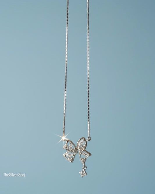 The Silver Saaj Sterling Silver Flutter Charm CZ Butterfly Necklace