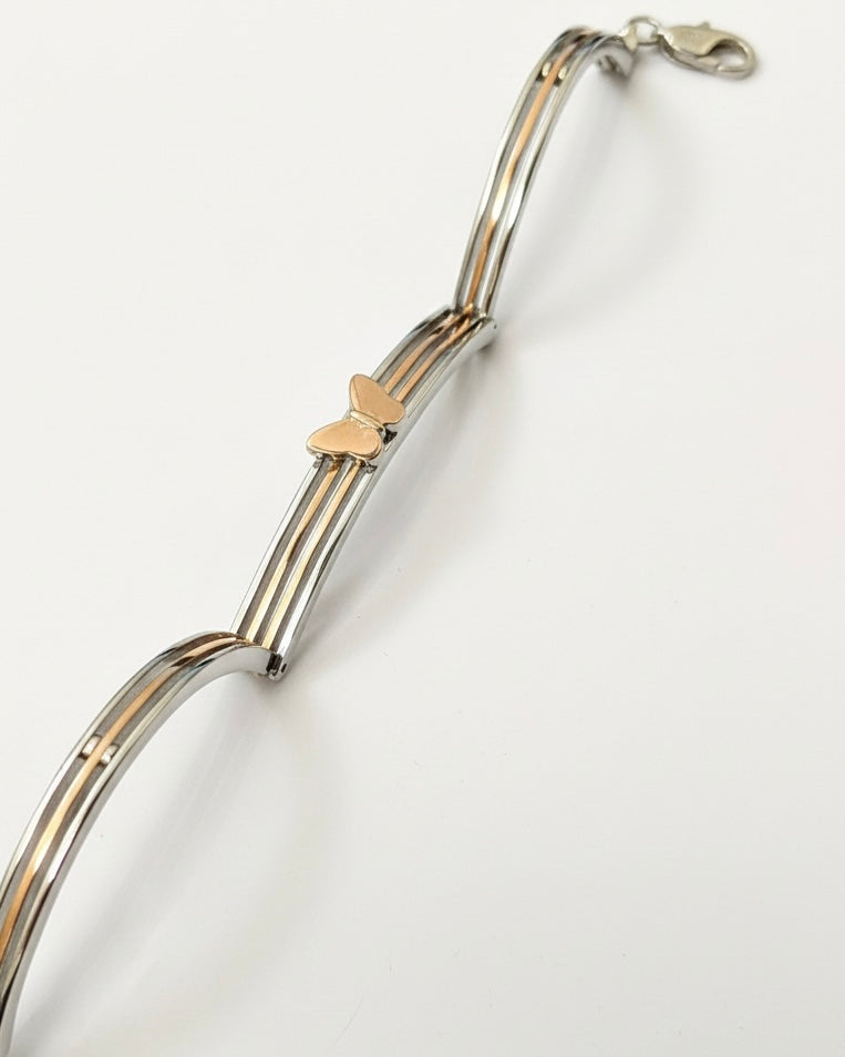 Premium Duo-Tone Butterfly Bracelet – 925 Silver with Rose Gold Finish & Secure Lock