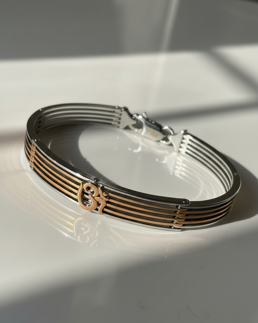 The 'OM' Harmony - 925 Sterling Silver Kada, Secure Lock