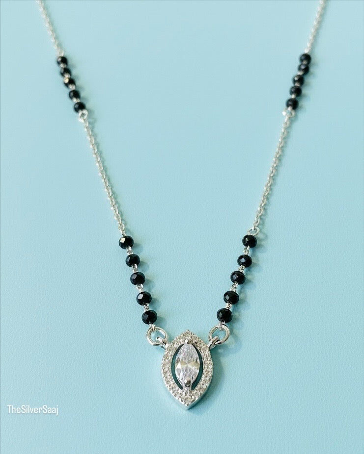 The Silver Saaj Sterling Silver Navette Sparkle Mangalsutra