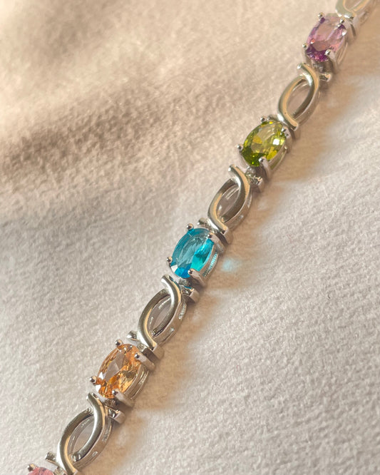 The Starlight Path: Multi-Gemstone Sterling Silver Bracelet