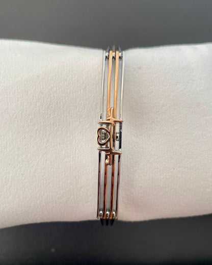 Duo-Tone Heart Desire Bracelet – 925 Sterling Silver, Rose Gold Finish, Secure Clasp