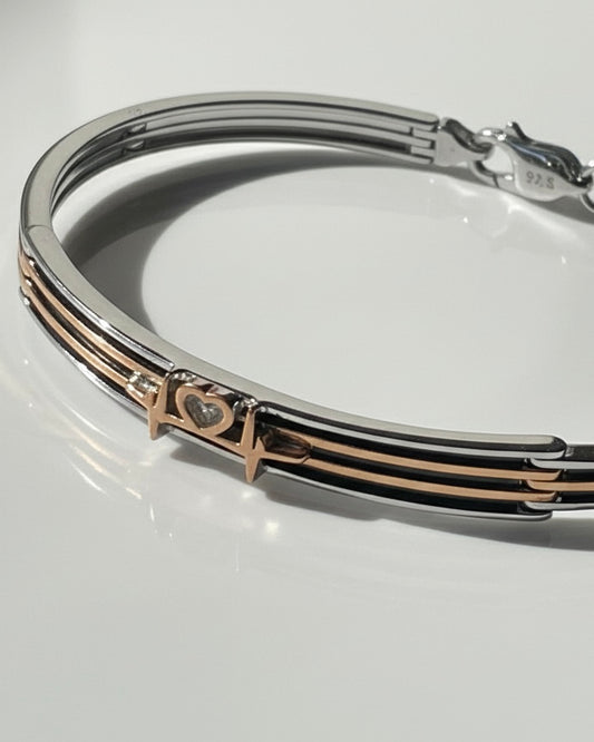 Duo-Tone Heart Desire Bracelet – 925 Sterling Silver, Rose Gold Finish, Secure Clasp