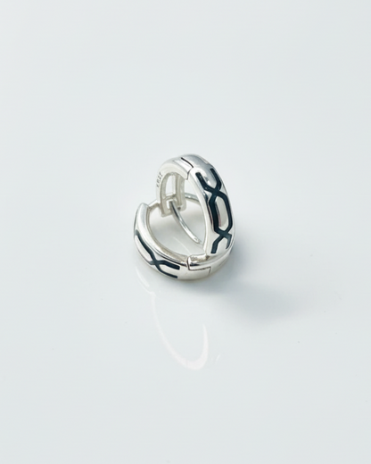 Signature 925 Sterling Silver & Black Enamel Huggie Bali