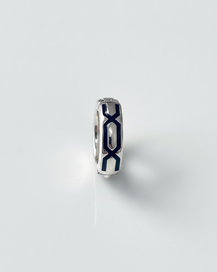 Signature 925 Sterling Silver & Black Enamel Huggie Bali
