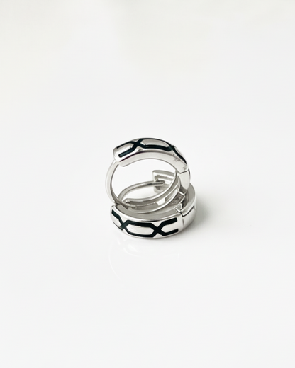 Signature 925 Sterling Silver & Black Enamel Huggie Bali