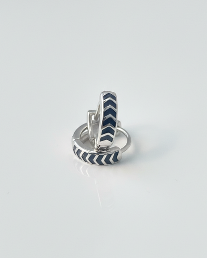Chevron Enamel Huggie Hoop Bali in 925 Sterling Silver