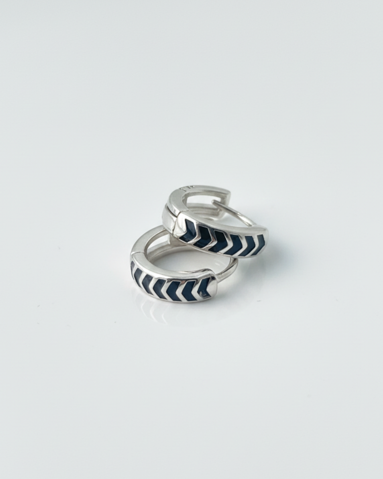 Chevron Enamel Huggie Hoop Bali in 925 Sterling Silver