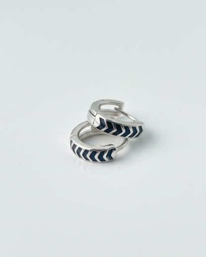 Chevron Enamel Huggie Hoop Bali in 925 Sterling Silver