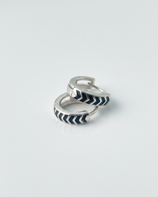 Chevron Enamel Huggie Hoop Bali in 925 Sterling Silver