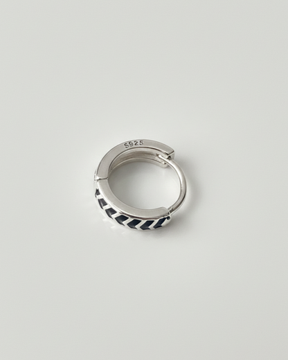 Chevron Enamel Huggie Hoop Bali in 925 Sterling Silver