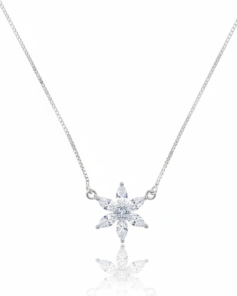 The Celestial Bloom: Petal Drop Necklace in 925 Sterling Silver