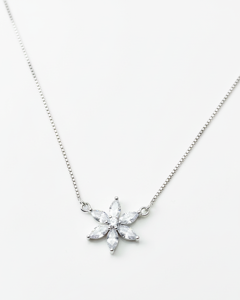 The Celestial Bloom: Petal Drop Necklace in 925 Sterling Silver