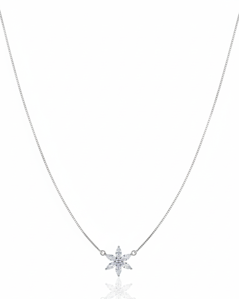 The Celestial Bloom: Petal Drop Necklace in 925 Sterling Silver