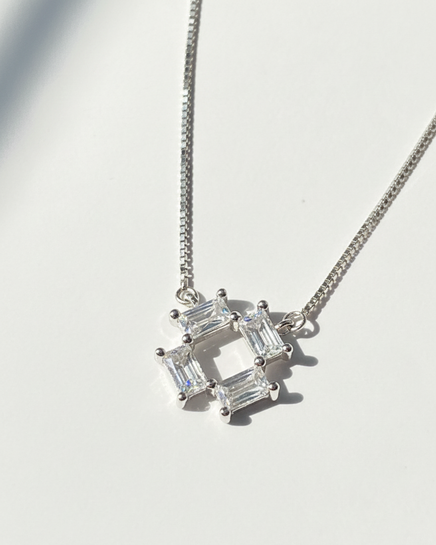 Radiant Baguette Square Necklace in 925 Sterling Silver