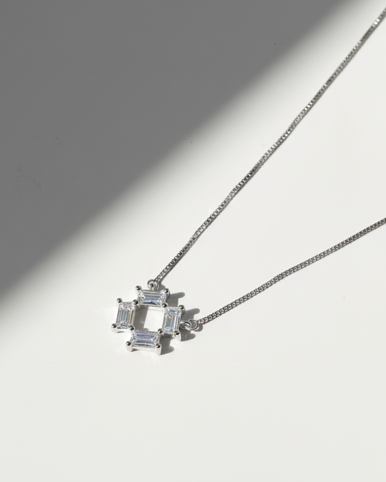 Radiant Baguette Square Necklace in 925 Sterling Silver