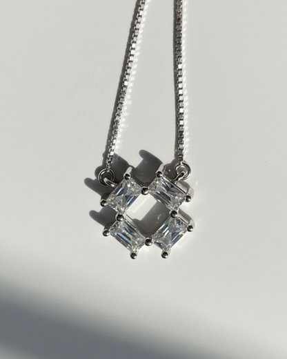 Radiant Baguette Square Necklace in 925 Sterling Silver