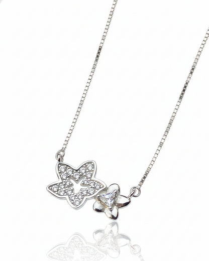 Sparkling Star & Petite Floral Necklace in 925 Sterling Silver