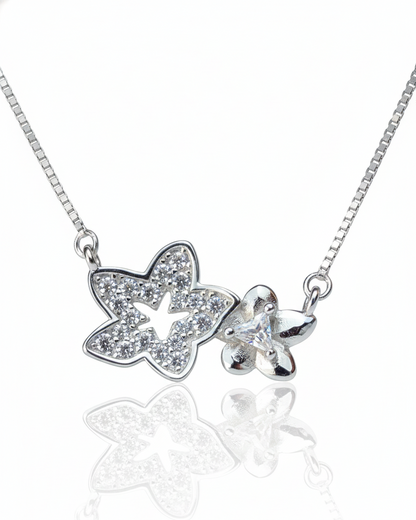 Sparkling Star & Petite Floral Necklace in 925 Sterling Silver