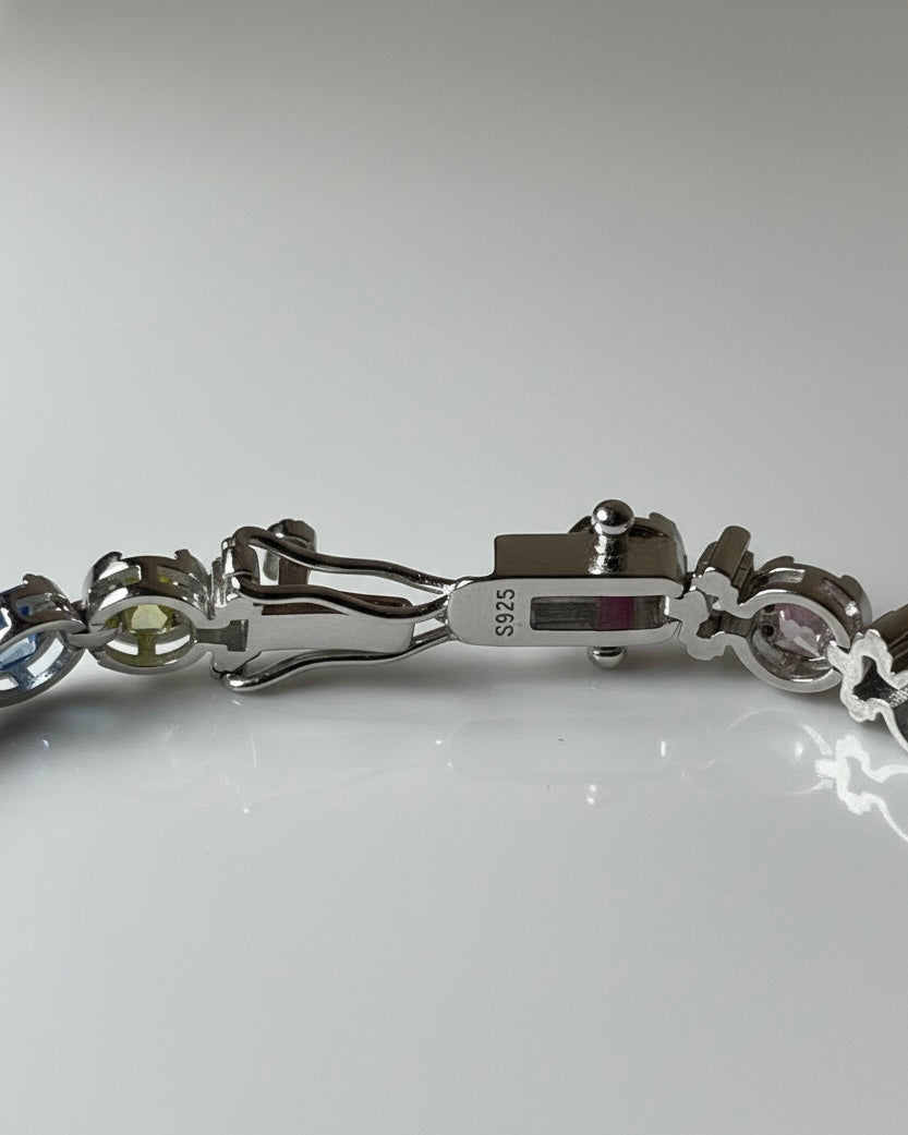 Spectrum Cascade: 925 Sterling Silver Multi-Color CZ Tennis Bracelet