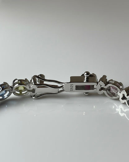Spectrum Cascade: 925 Sterling Silver Multi-Color CZ Tennis Bracelet