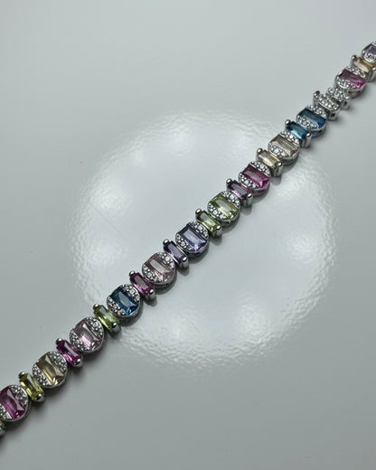 Spectrum Cascade: 925 Sterling Silver Multi-Color CZ Tennis Bracelet