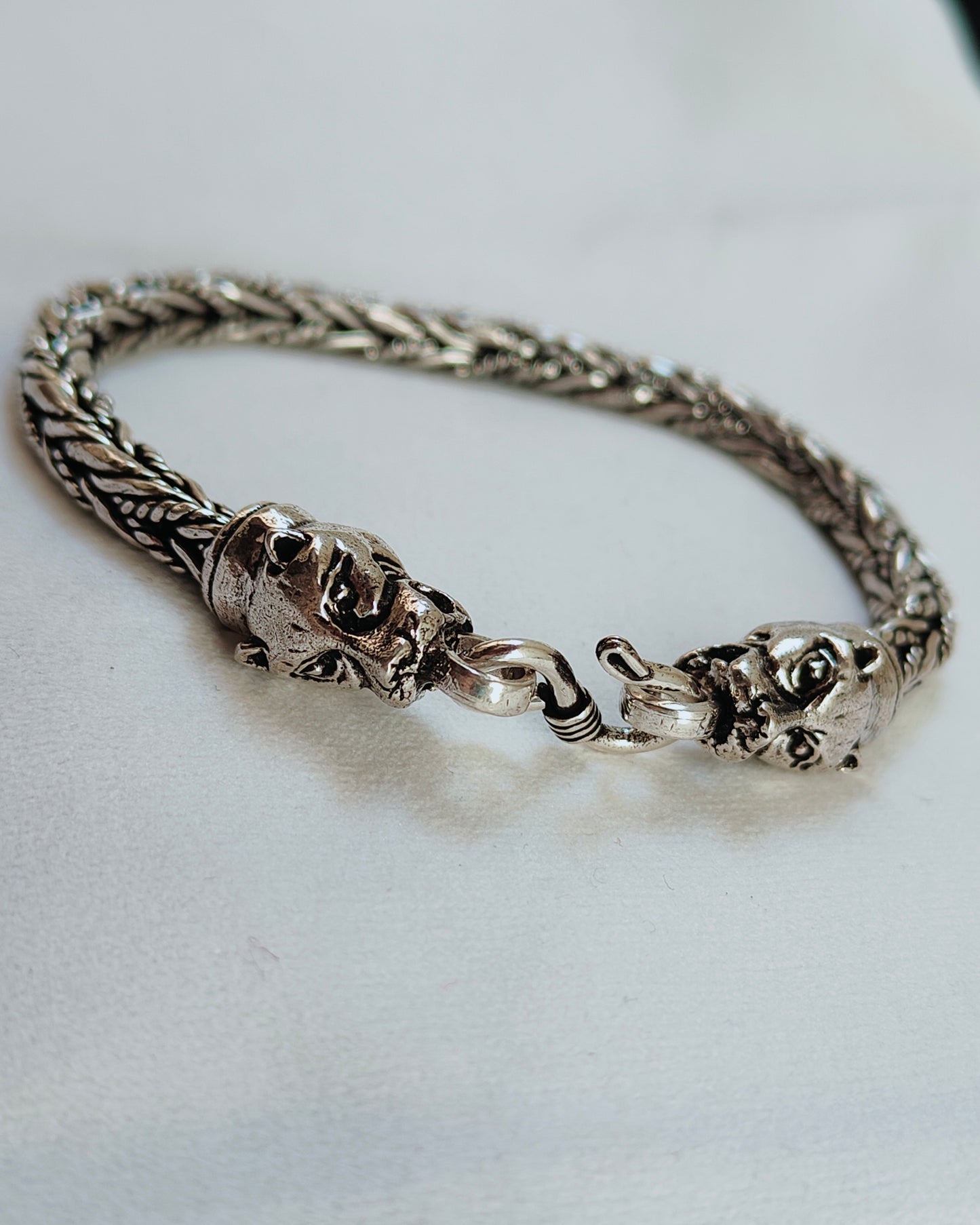 The Alpha's Embrace: 925 Sterling Silver Jaguar Head Bracelet