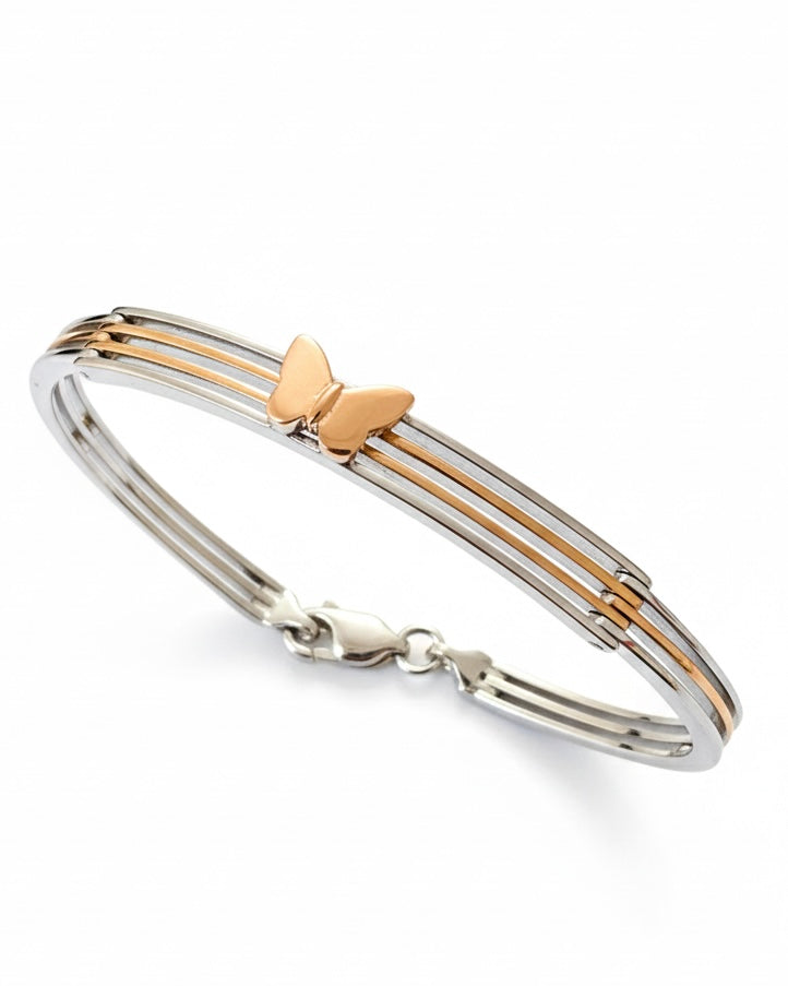 Premium Duo-Tone Butterfly Bracelet – 925 Silver with Rose Gold Finish & Secure Lock