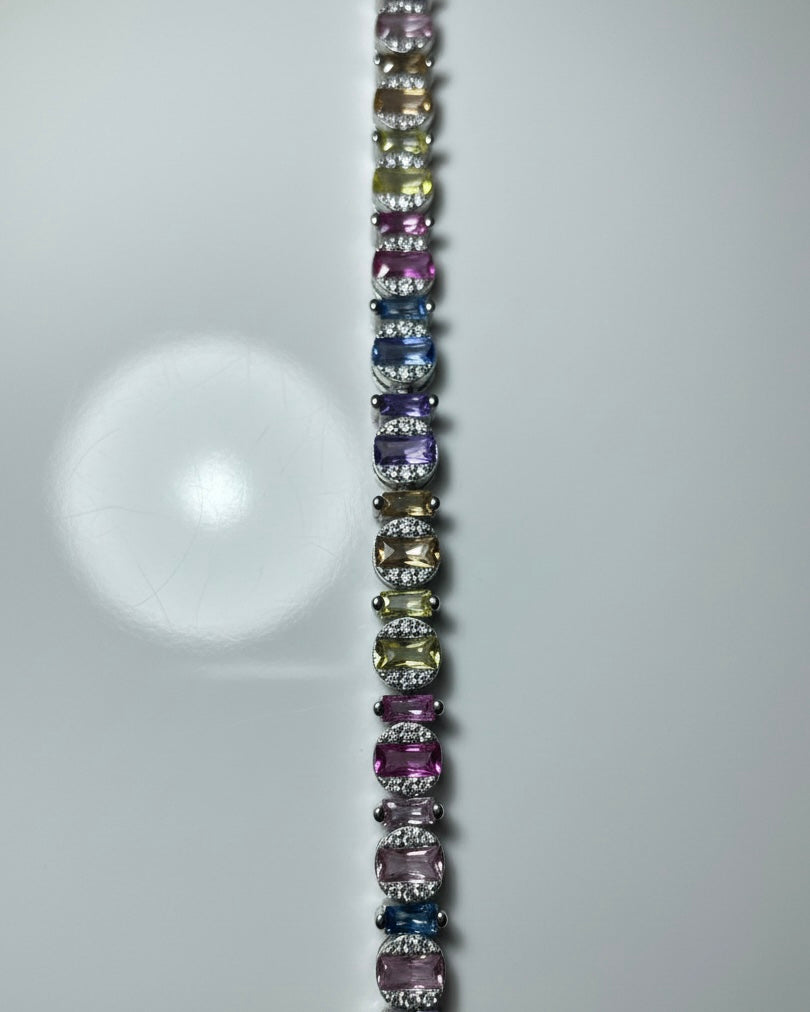 Spectrum Cascade: 925 Sterling Silver Multi-Color CZ Tennis Bracelet