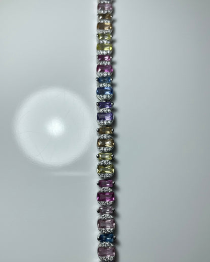 Spectrum Cascade: 925 Sterling Silver Multi-Color CZ Tennis Bracelet