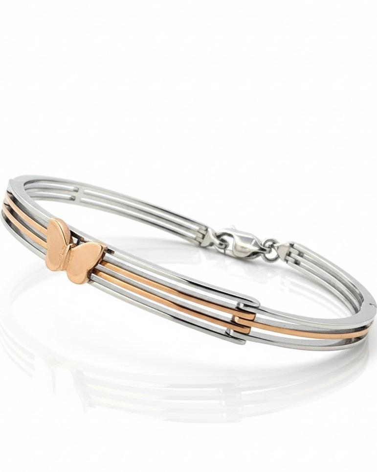 Premium Duo-Tone Butterfly Bracelet – 925 Silver with Rose Gold Finish & Secure Lock