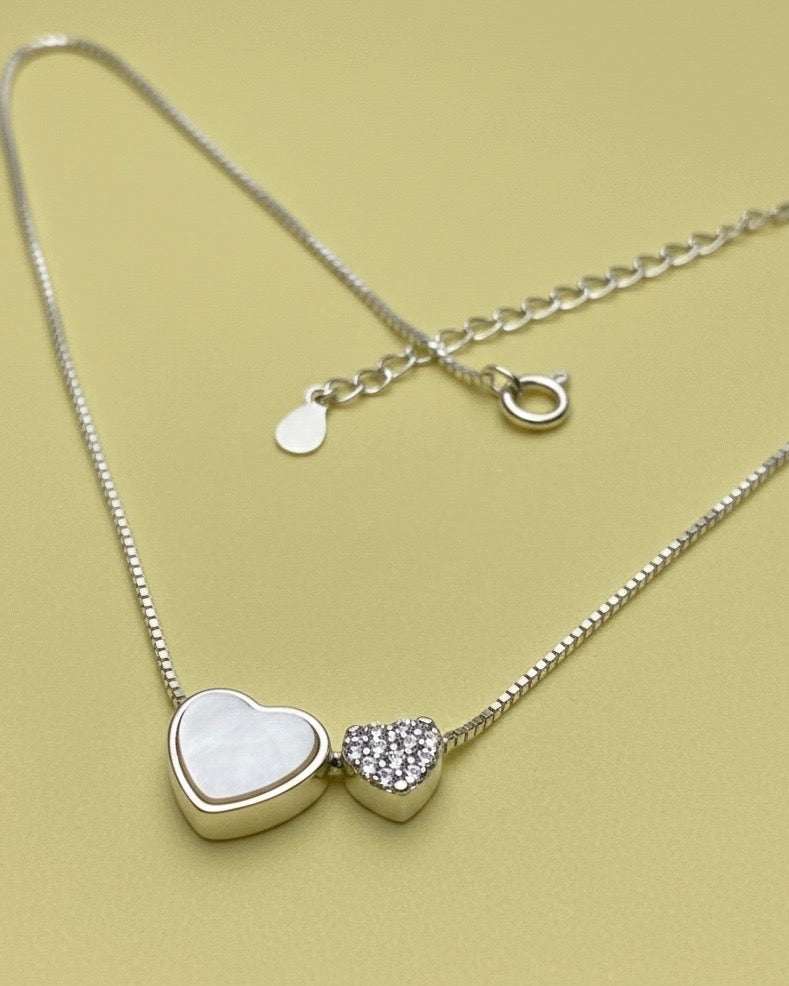 Two Hearts, One Shine Sterling Silver Necklace