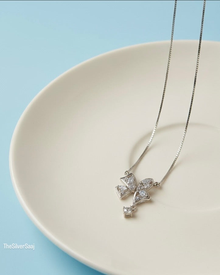 The Silver Saaj Sterling Silver Flutter Charm CZ Butterfly Necklace