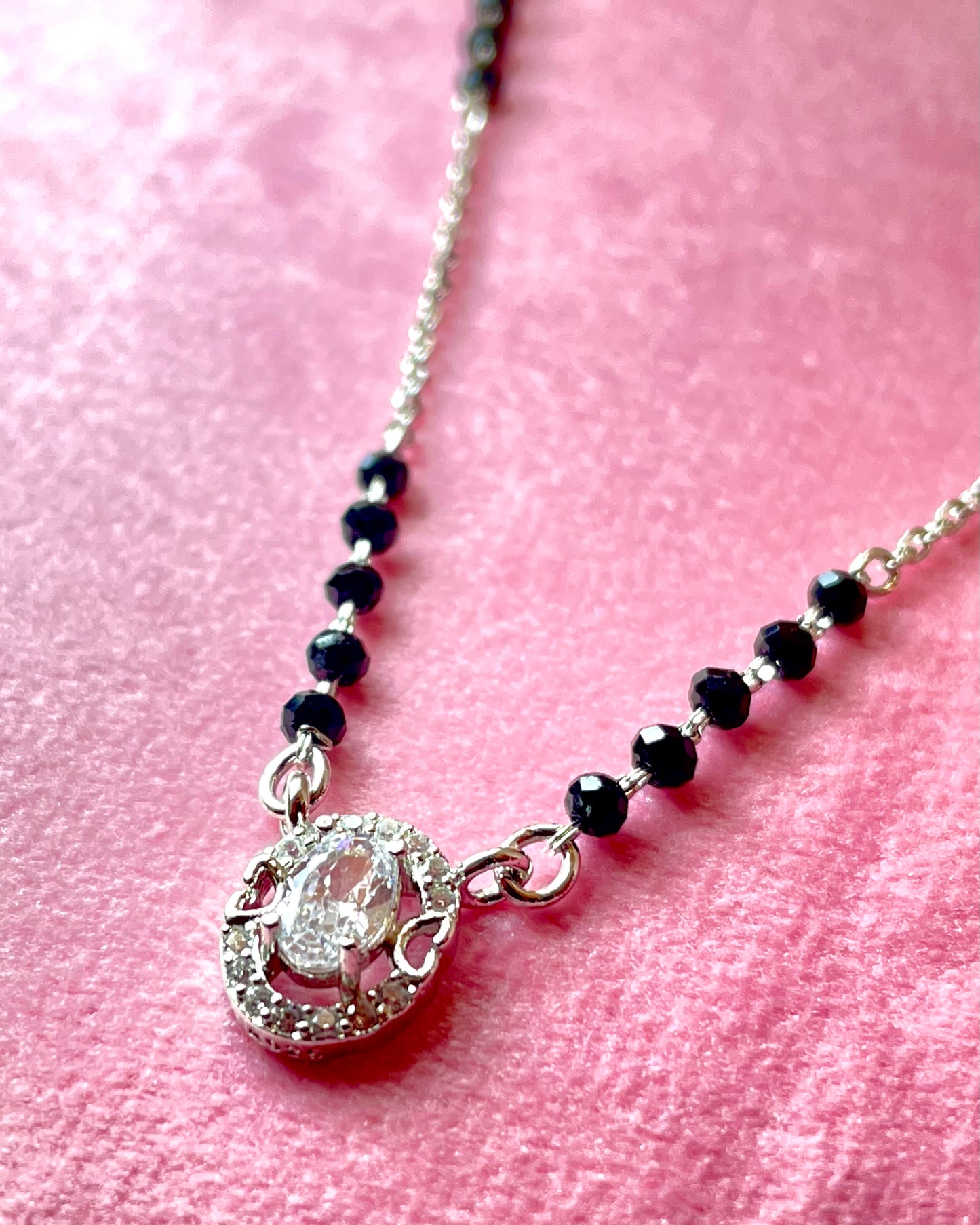 The Eternal Love : Diamond-Cut & Heart Motif 925 Silver Mangalsutra
